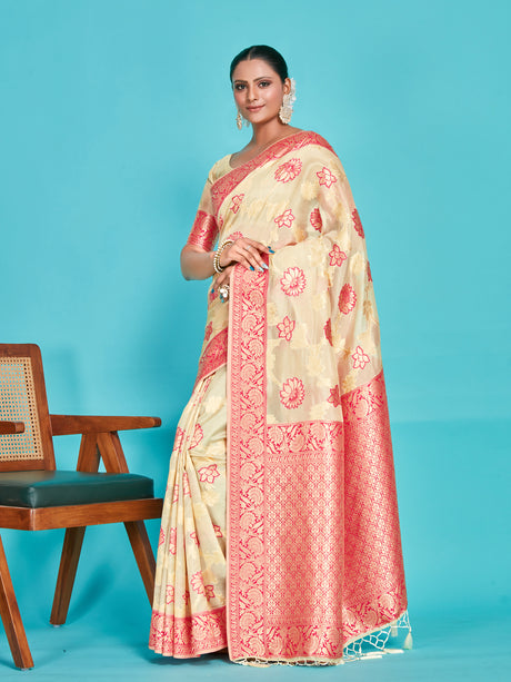 Mimosa Women's Woven Design Banarasi Linen Saree With Blouse Piece : SA00001273HWFREE