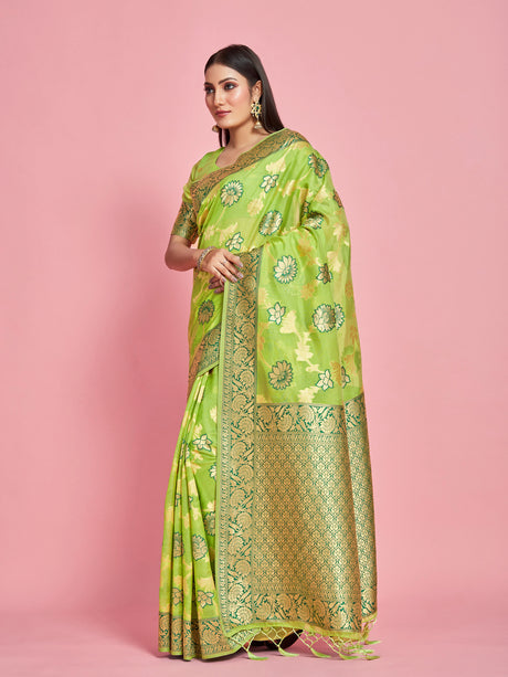 Mimosa Women's Woven Design Banarasi Linen Saree With Blouse Piece : SA00001273LRFREE