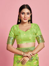 Mimosa Women's Woven Design Banarasi Linen Saree With Blouse Piece : SA00001273LRFREE