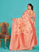 Mimosa Women's Woven Design Banarasi Linen Saree With Blouse Piece : SA00001273PCFREE
