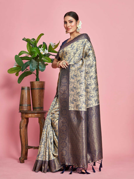 Mimosa Women's Woven Design Banarasi Art Silk Saree With Blouse Piece : SA00001274GYFREE