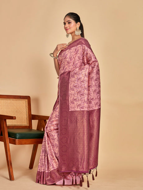 Mimosa Women's Woven Design Banarasi Art Silk Saree With Blouse Piece : SA00001274PNKFREE