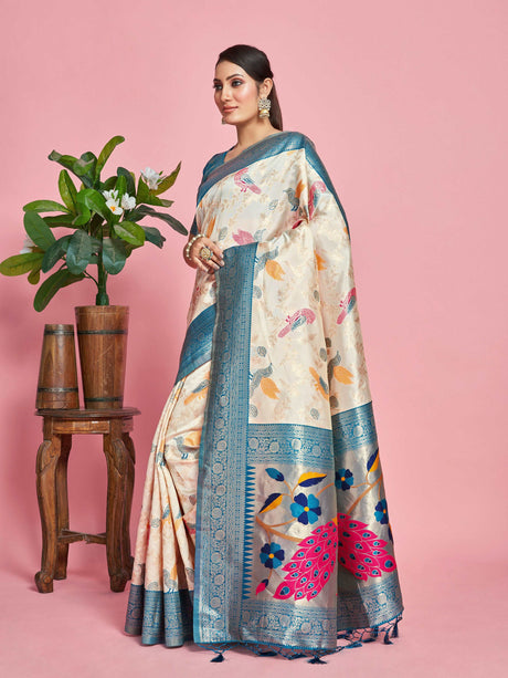 Mimosa Women's Woven Design Banarasi Lenin Saree With Blouse Piece : SA00001281HWFREE