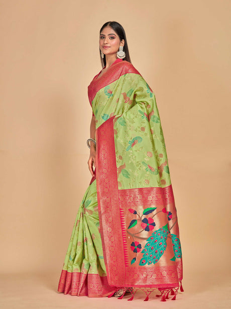 Mimosa Women's Woven Design Banarasi Lenin Saree With Blouse Piece : SA00001281LRFREE