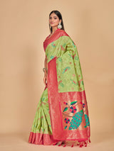 Mimosa Women's Woven Design Banarasi Lenin Saree With Blouse Piece : SA00001281LRFREE