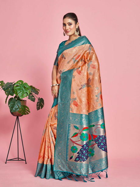 Mimosa Women's Woven Design Banarasi Lenin Saree With Blouse Piece : SA00001281PCFREE