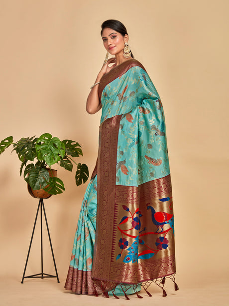 Mimosa Women's Woven Design Banarasi Lenin Saree With Blouse Piece : SA00001281SFFREE