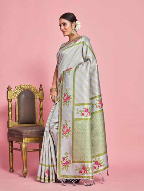 Mimosa Women's Woven Design Banarasi Art Silk Saree With Blouse Piece : SA00001282GYFREE
