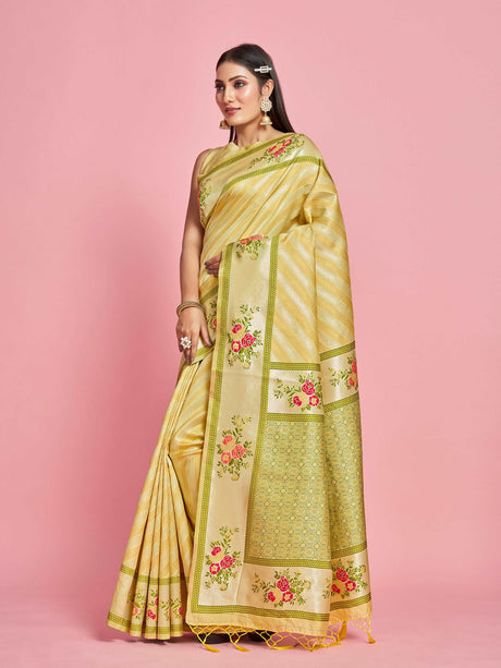 Mimosa Women's Woven Design Banarasi Art Silk Saree With Blouse Piece : SA00001282YLWFREE