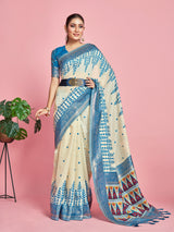 Mimosa Women's Woven Design Banarasi Linen Saree With Blouse Piece : SA00001284IBFREE