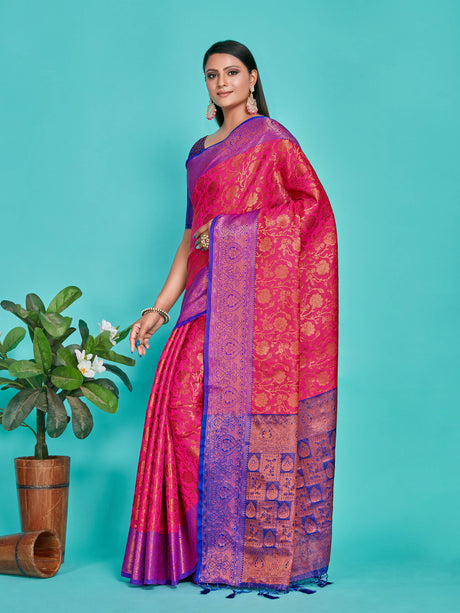 Mimosa Women's Woven Design Kanjivaram Art Silk Saree With Blouse Piece : SA00001291RNFREE