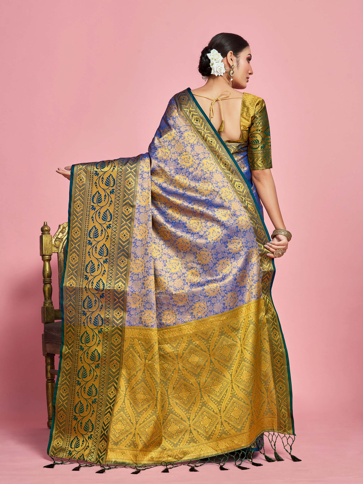 Mimosa Women's Woven Design Kanjivaram Art Silk Saree With Blouse Piece : SA00001292RBFREE