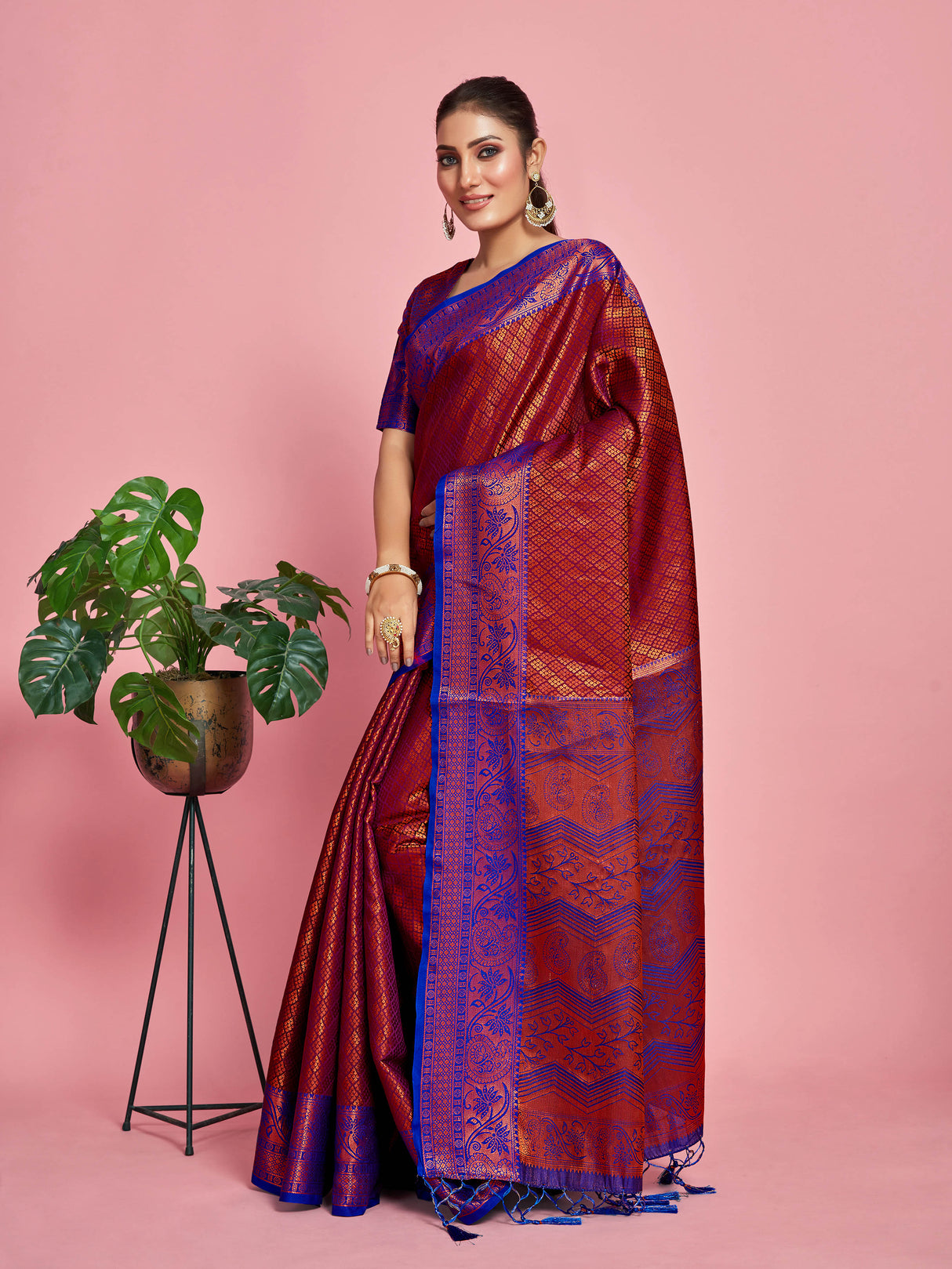 Mimosa Women's Woven Design Kanjivaram Art Silk Saree With Blouse Piece : SA00001293VLFREE