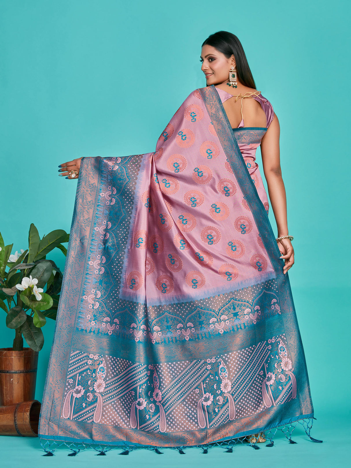 Mimosa Women's Woven Design Kanjivaram Art Silk Saree With Blouse Piece : SA00001295PNKFREE