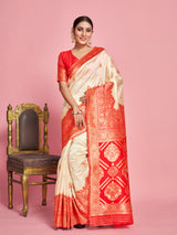 Mimosa Women's Woven Design Kanjivaram Art Silk Saree With Blouse Piece : SA00001337WHFREE