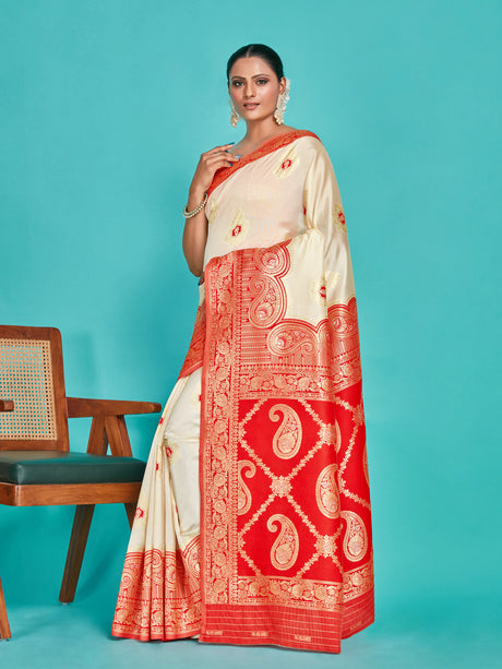 Mimosa Women's Woven Design Kanjivaram Art Silk Saree With Blouse Piece : SA00001338WHFREE