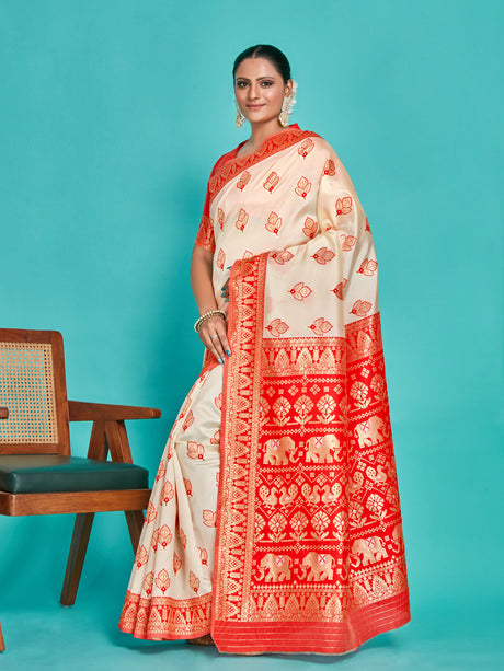 Mimosa Women's Woven Design Kanjivaram Art Silk Saree With Blouse Piece : SA00001339WHFREE