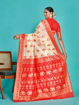 Mimosa Women's Woven Design Kanjivaram Art Silk Saree With Blouse Piece : SA00001339WHFREE