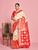 Mimosa Women's Woven Design Kanjivaram Art Silk Saree With Blouse Piece : SA00001340WHFREE