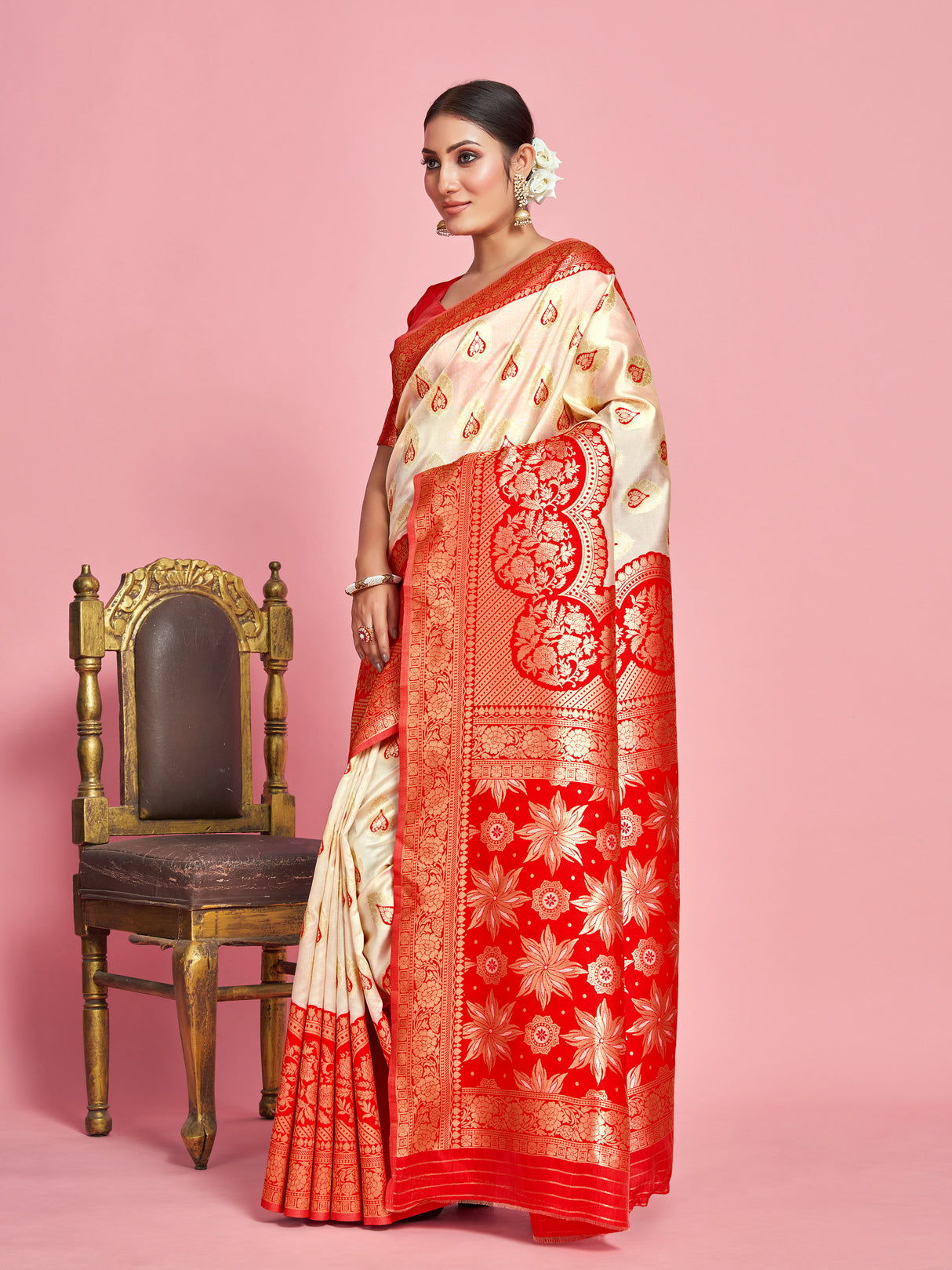 Mimosa Women's Woven Design Kanjivaram Art Silk Saree With Blouse Piece : SA00001340WHFREE
