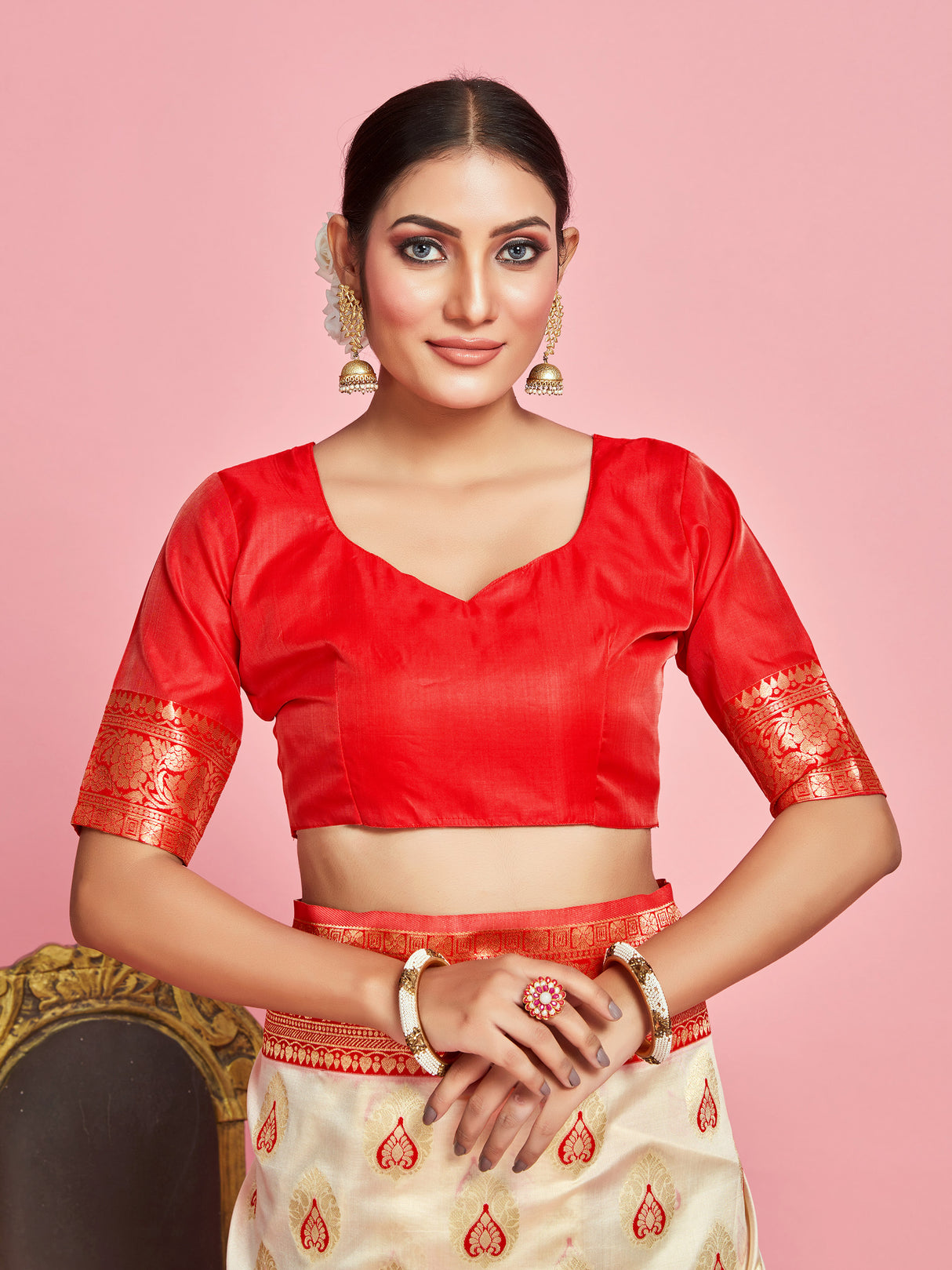Mimosa Women's Woven Design Kanjivaram Art Silk Saree With Blouse Piece : SA00001340WHFREE