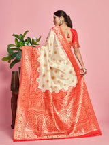 Mimosa Women's Woven Design Kanjivaram Art Silk Saree With Blouse Piece : SA00001341WHFREE