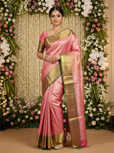 MIMOSA Women's Woven Design Kanjivaram Style Art Silk Saree with Blouse Piece - Rani Pink (SA00001522RNFREE)
