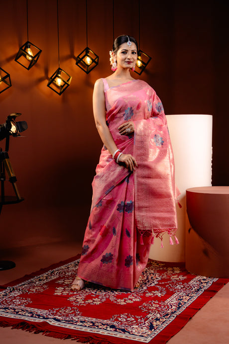 Mimosa Women's Woven Design Banarasi Style Art Silk Saree With Blouse Piece : SA00001597PNKFREE