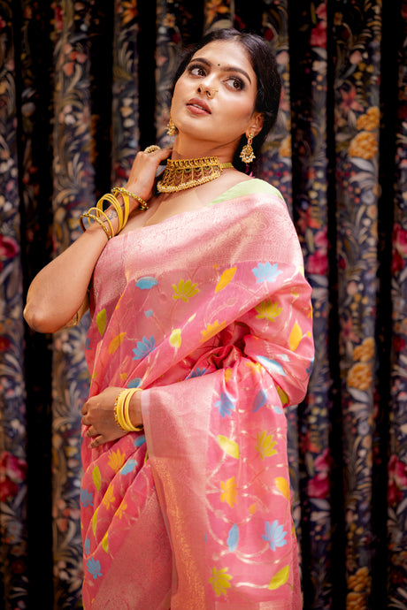 Mimosa Women's Woven Design Banarasi Style Art Silk Saree With Blouse Piece : SA00001602PNKFREE