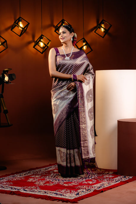 Mimosa Women's Woven Design Kanjivaram Style Art Silk Saree With Blouse Piece : SA00001623MJFREE