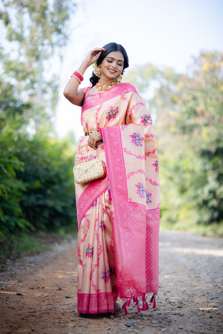 Mimosa Women's Woven Design Kanjivaram Style Art Silk Saree With Blouse Piece : SA00001626PCFREE