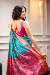 Mimosa Women's Woven Design Patola Style Art Silk Saree With Blouse Piece : SA00001630SFFREE