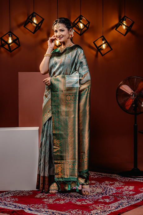 Mimosa Women's Woven Design Kanjivaram Style Art Silk Saree With Blouse Piece : SA00001643PSFREE
