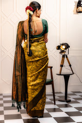 Mimosa Women's Woven Design Kanjivaram Style Art Silk Saree With Blouse Piece : SA00001644YLWFREE
