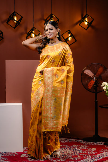 Mimosa Women's Woven Design Kanjivaram Style Art Silk Saree With Blouse Piece : SA00001663GDFREE