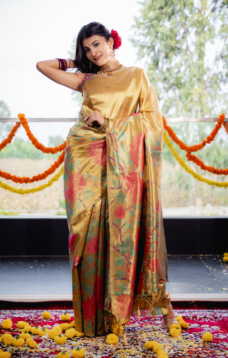 Mimosa Women's Woven Design Kanjivaram Style Art Silk Saree With Blouse Piece : SA00001699RMFREE
