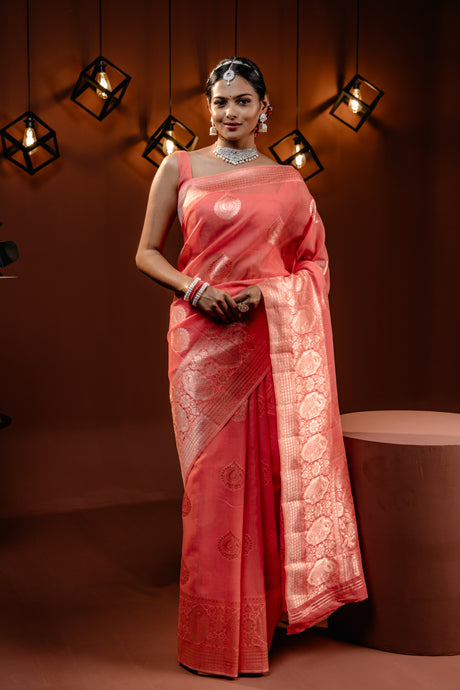 Mimosa Women's Woven Design Banarasi Style Art Silk Saree With Blouse Piece : SA00001754GJFREE