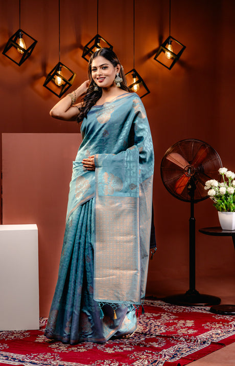 Mimosa Women's Woven Design Kanjivaram Style Art Silk Saree With Blouse Piece : SA00001762RMFREE