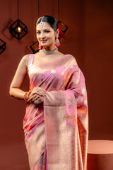 Mimosa Women's Woven Design Banarasi Style Art Silk Saree With Blouse Piece : SA00001769PNKFREE