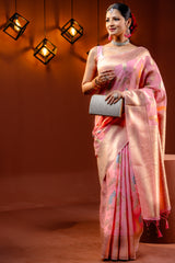 Mimosa Women's Woven Design Banarasi Style Art Silk Saree With Blouse Piece : SA00001769PNKFREE