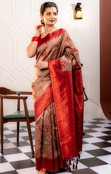 Mimosa Women's Woven Design Kanjivaram Style Art Silk Saree With Blouse Piece : SA00001777MRFREE