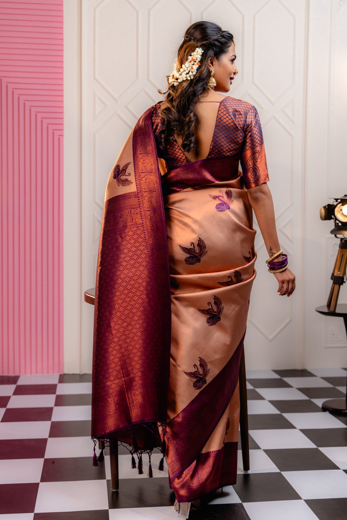 Mimosa Women's Woven Design Kanjivaram Style Art Silk Saree With Blouse Piece : SA00001778MJFREE