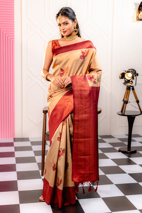 Mimosa Women's Woven Design Kanjivaram Style Art Silk Saree With Blouse Piece : SA00001778MRFREE