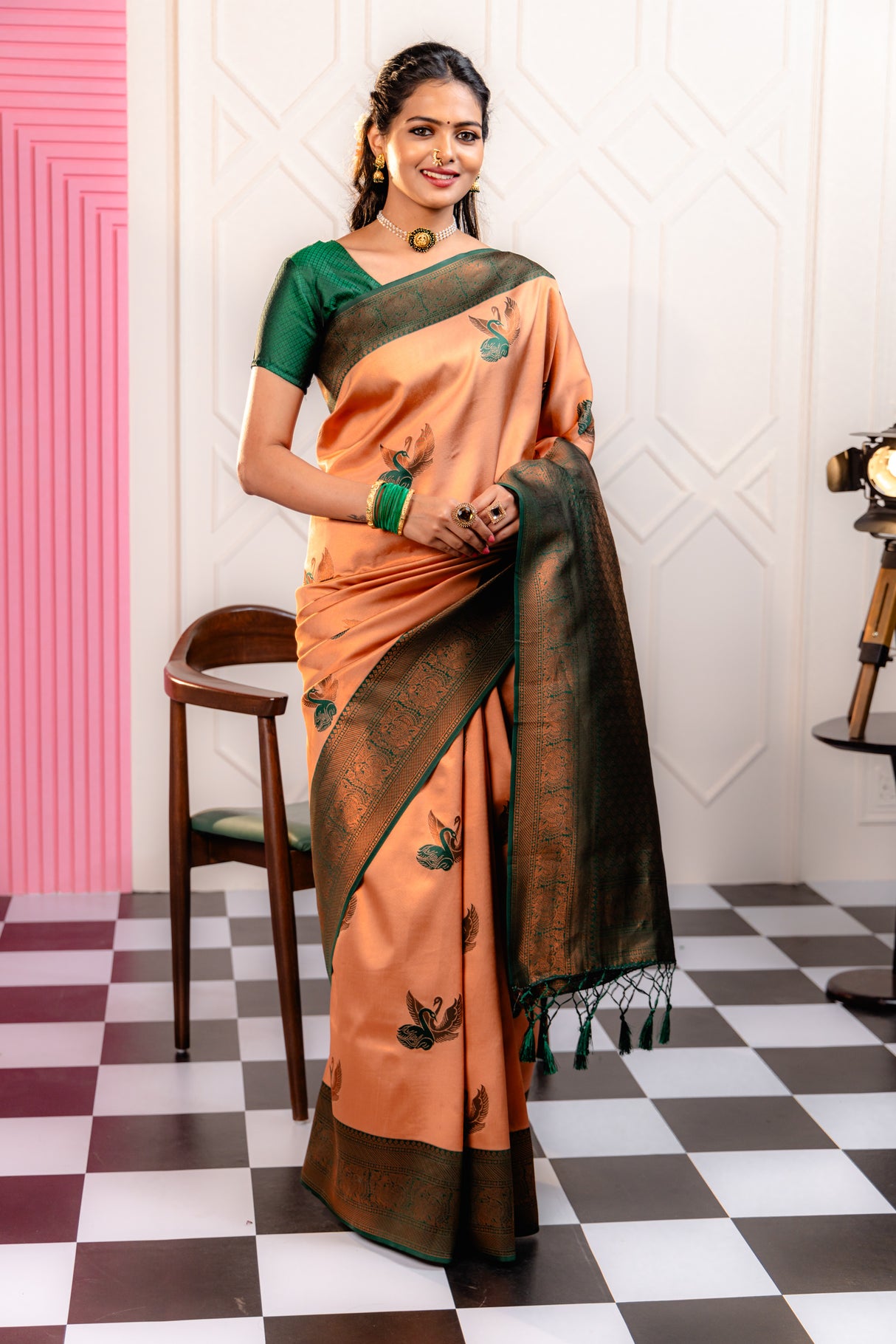 Mimosa Women's Woven Design Kanjivaram Style Art Silk Saree With Blouse Piece : SA00001778PCFREE