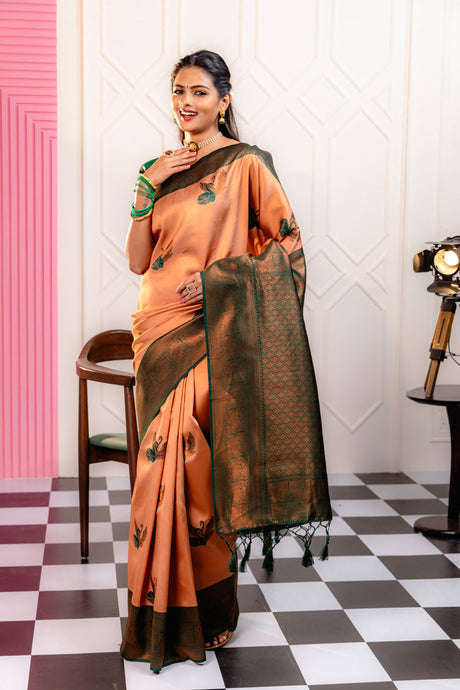 Mimosa Women's Woven Design Kanjivaram Style Art Silk Saree With Blouse Piece : SA00001778PCFREE