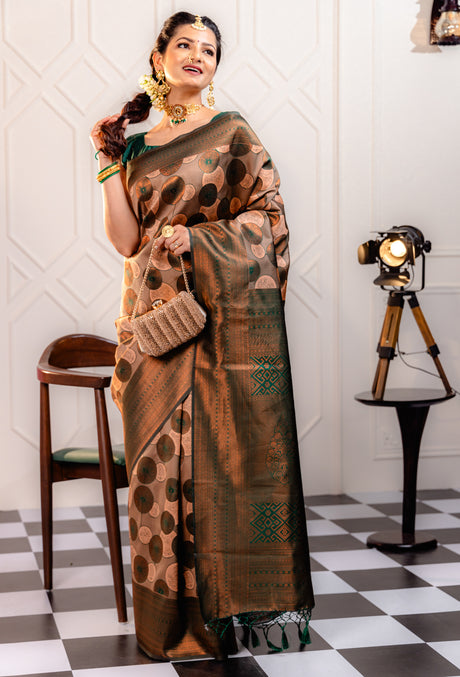 Mimosa Women's Woven Design Kanjivaram Style Art Silk Saree With Blouse Piece : SA00001789PCFREE