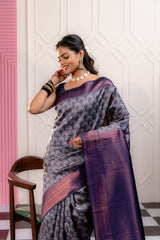 Mimosa Women's Woven Design Kanjivaram Style Art Silk Saree With Blouse Piece : SA00001790GYFREE