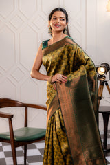 Mimosa Women's Woven Design Kanjivaram Style Art Silk Saree With Blouse Piece : SA00001790YLWFREE