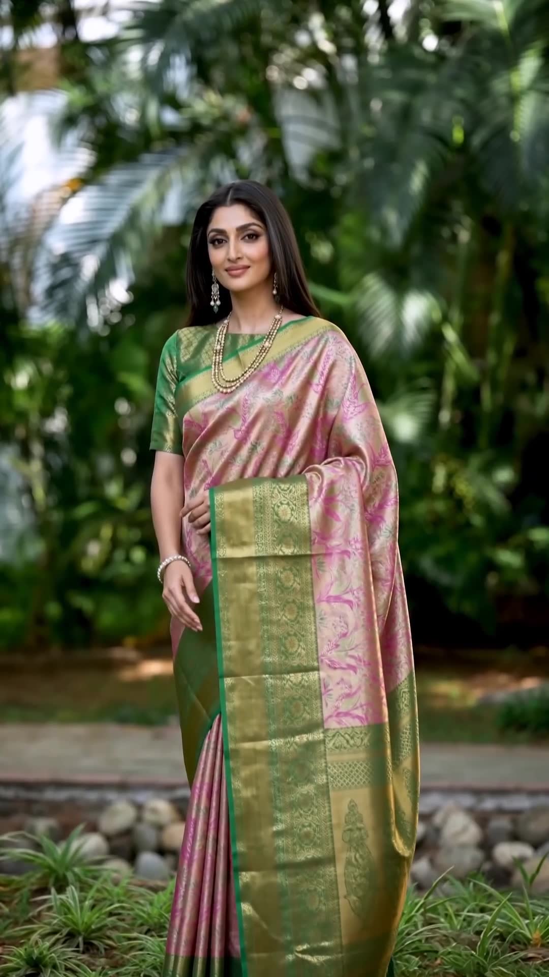 MIMOSA Rani Art Silk Kanjivaram Saree with Unstitched Blouse