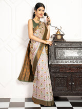 Mimosa Women's Woven Design Pochampally Style Art Silk Saree With Blouse Piece : SA00001953GYFREE